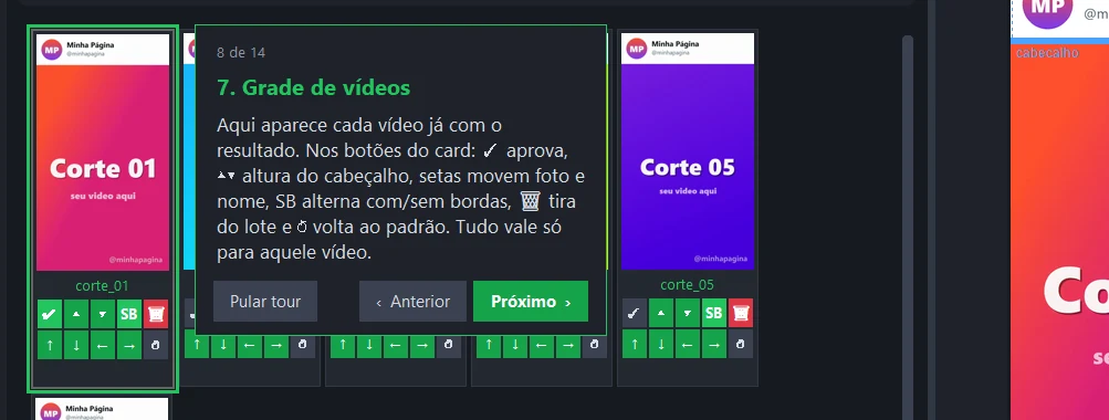 Tour guiado explicando cada parte da tela do programa